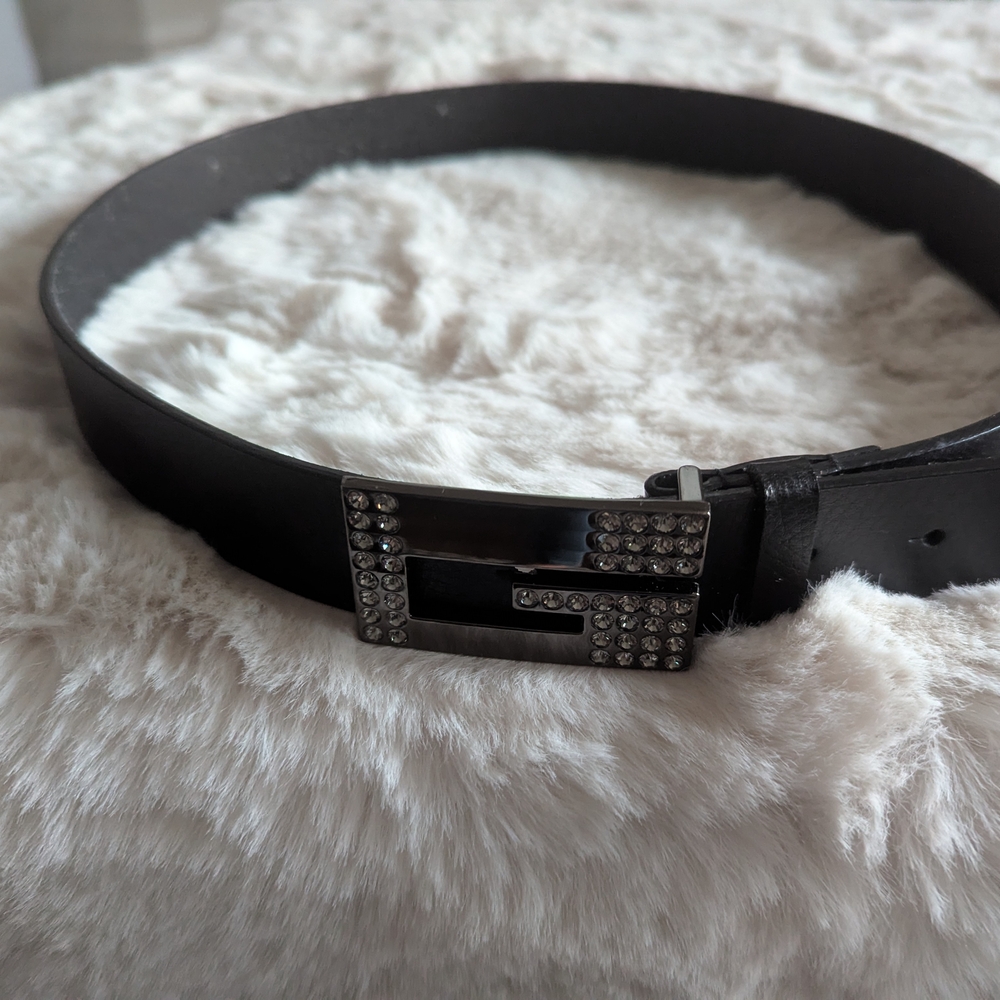 Guess Black and Silver Leather Belt with Studded Design